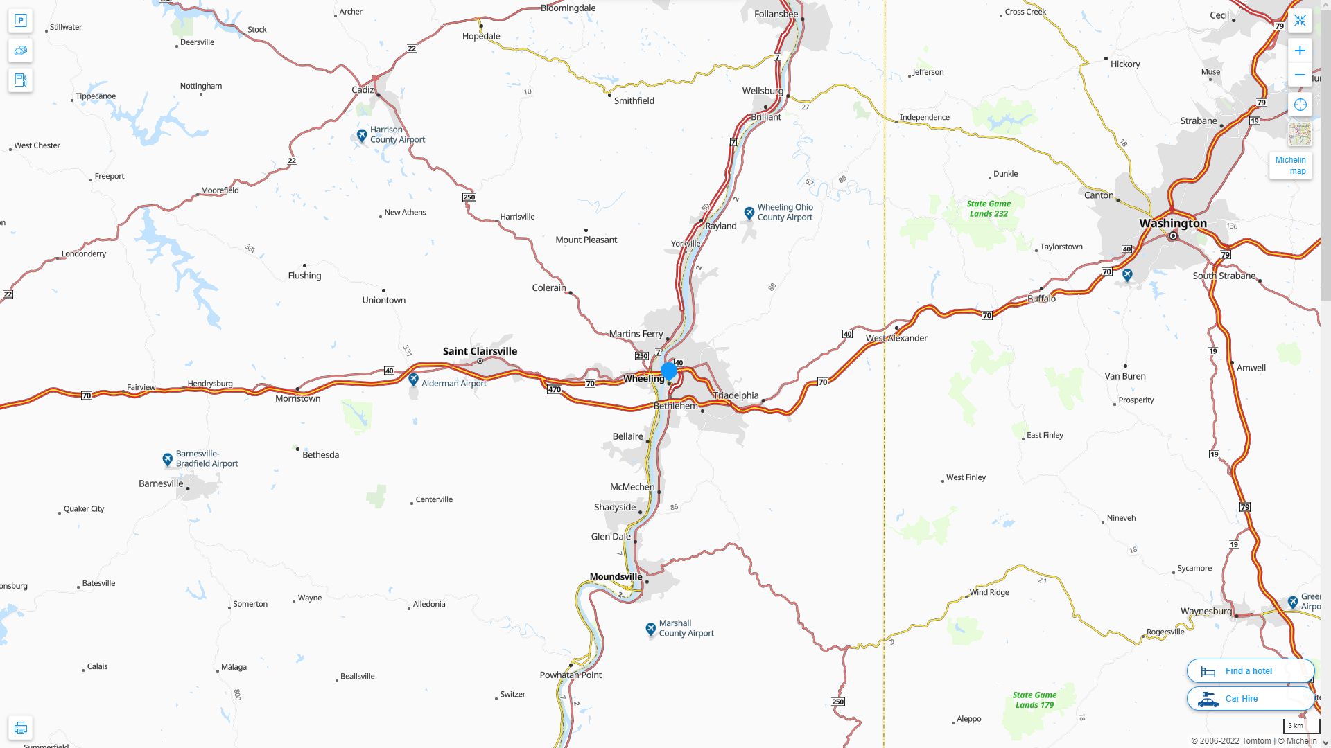 Wheeling West Virginia Highway and Road Map